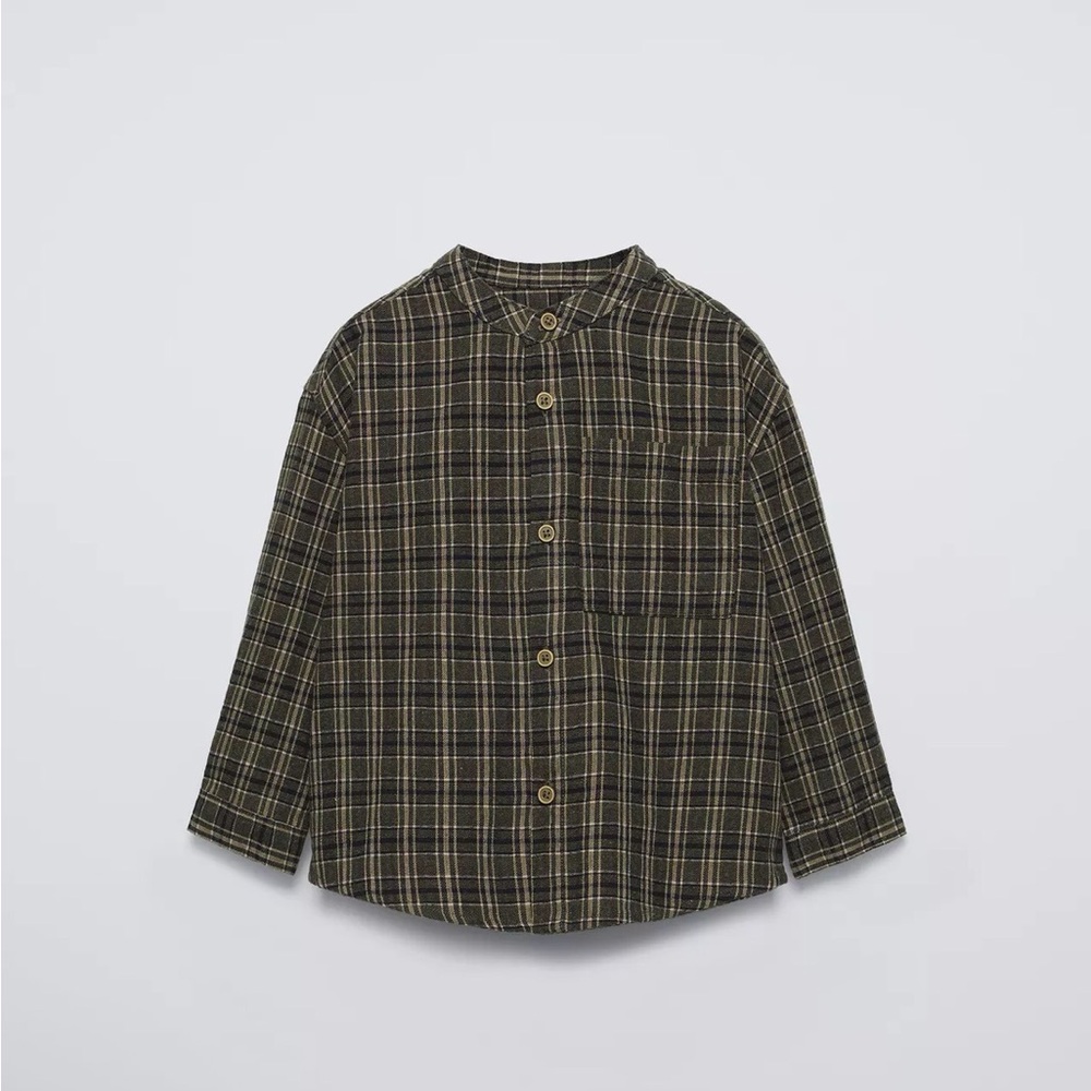 Zara Olive & Black Plaid Button-Down Shirt